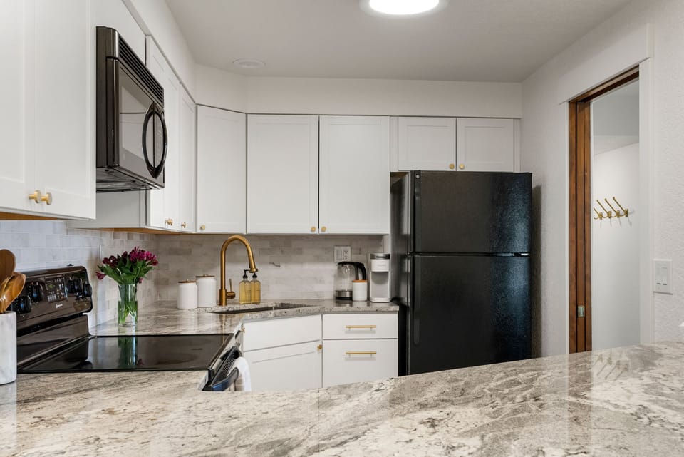 Keurig Coffee maker with starter coffee available for your stay. 