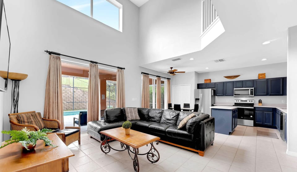 Luminous open-plan living space.
