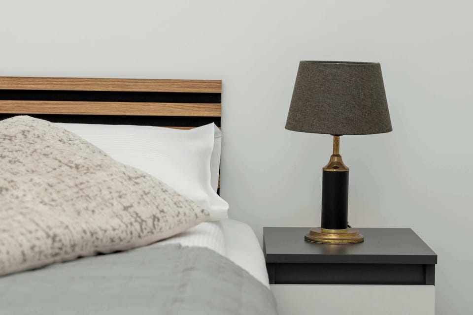The bedroom is a perfect retreat after a busy day in the city.