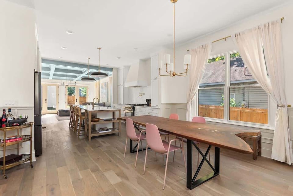 Sun-drenched space with rustic charm, perfect for gatherings and delicious meals!