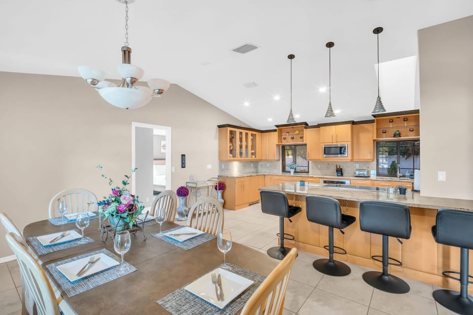 Dining room and kitchen area