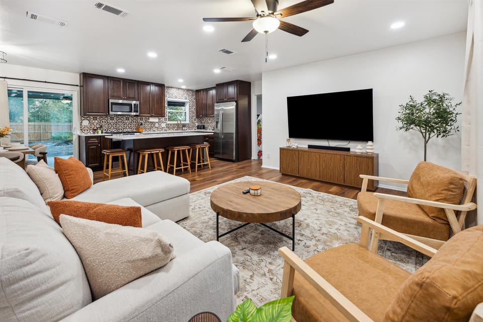 Cook, converse, and entertain easily with open kitchen design.