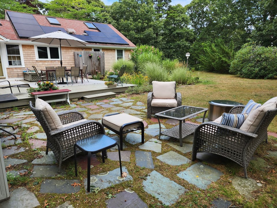 Patio with Weber grill and Solo Stove