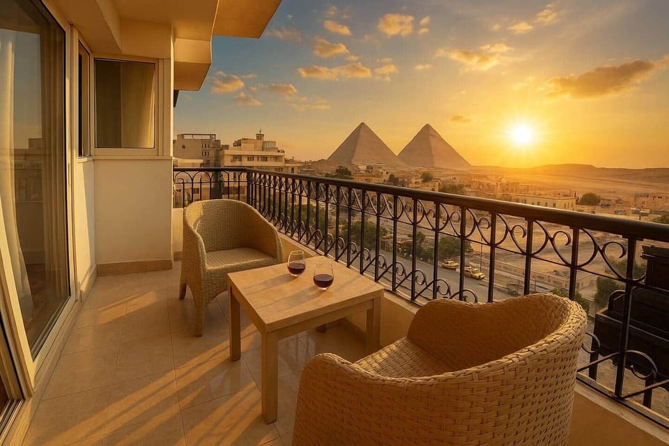 Sip your tea as the sun sets over the ancient pyramids—where golden light dances on stone, and time slows just enough for wonder. 
