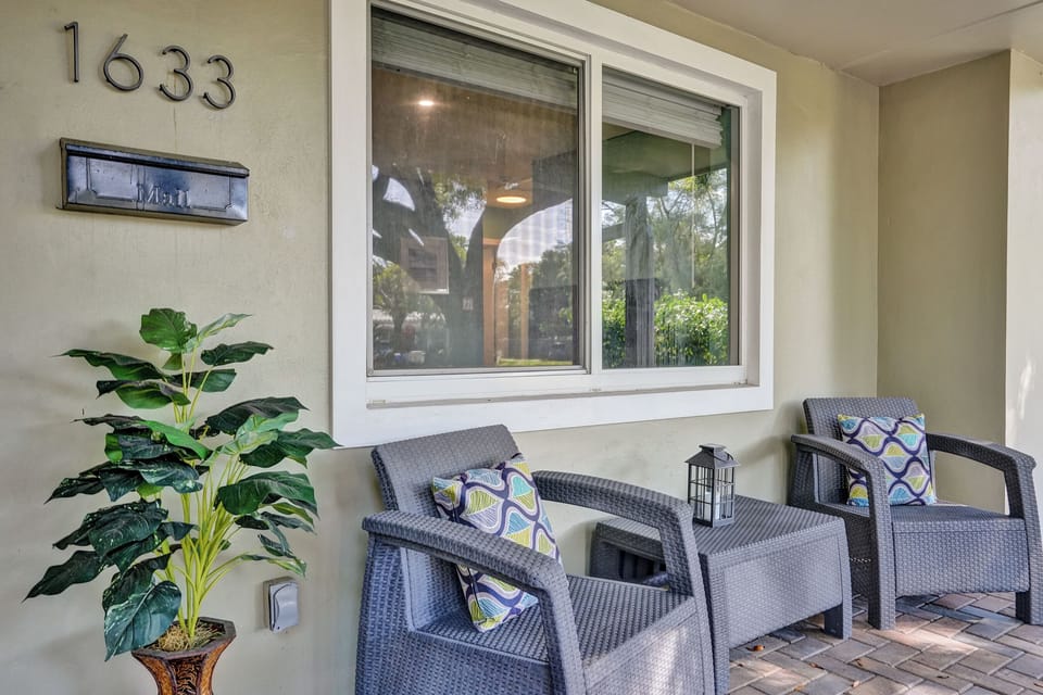 Front patio with seating perfect for coffee or evening relaxation.
