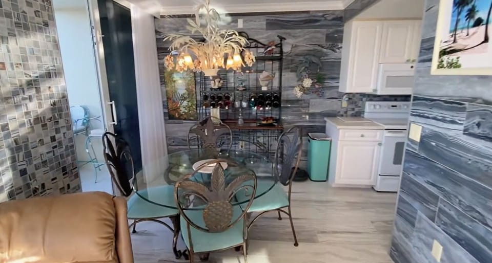 Indoor dining and wine rack