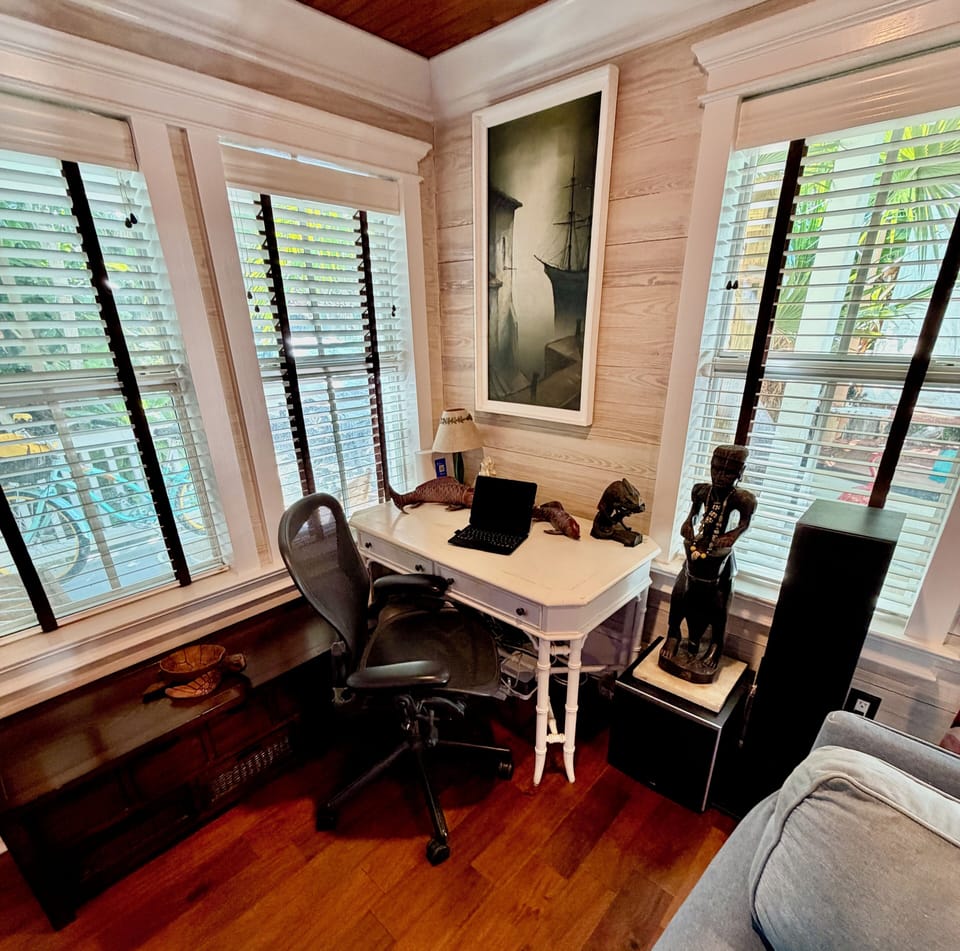 Private desk nook with Aeron chair and hi-speed Wi-Fi for work or Keys research.