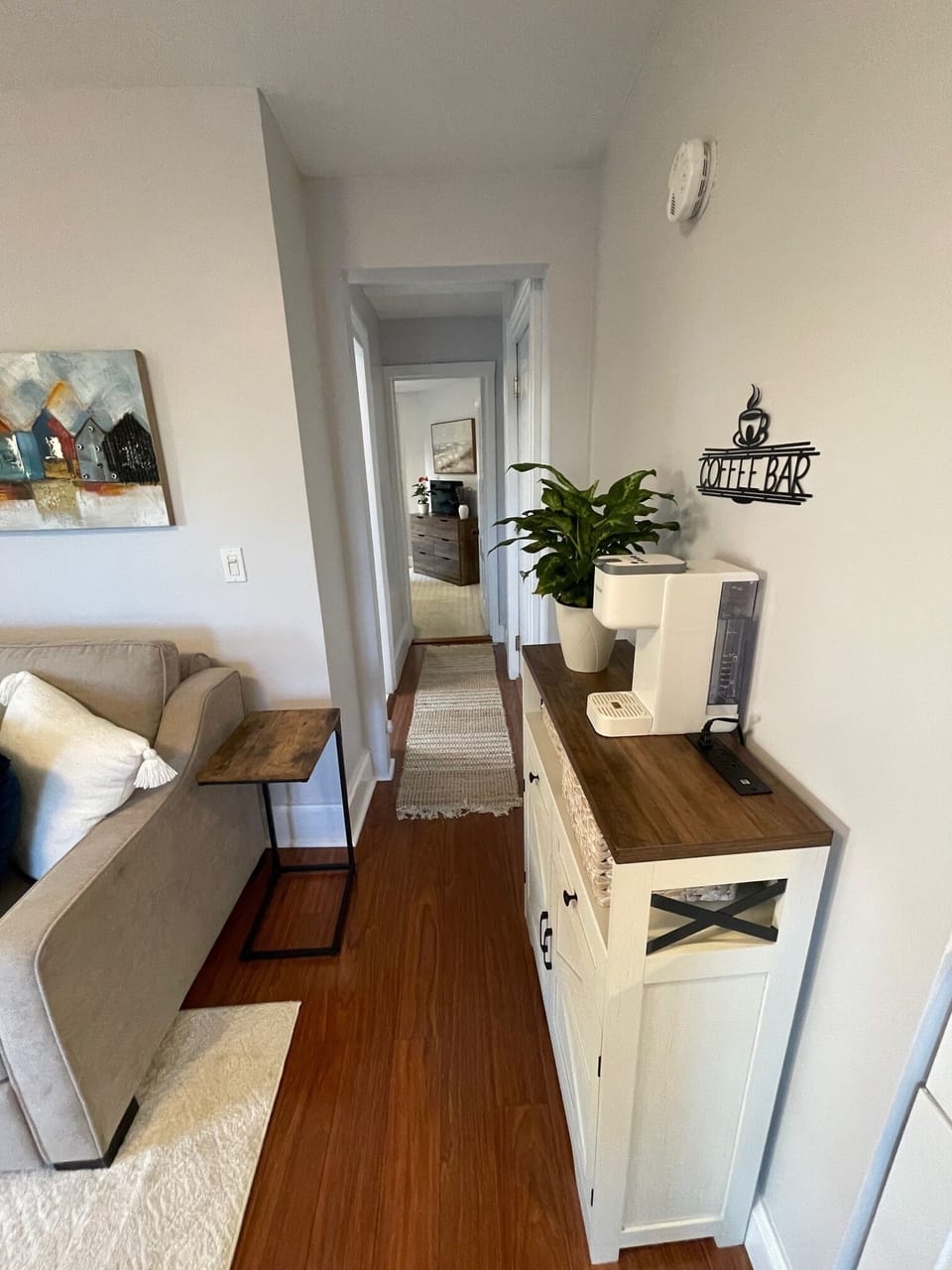 Hallway to bathroom and bedroom.