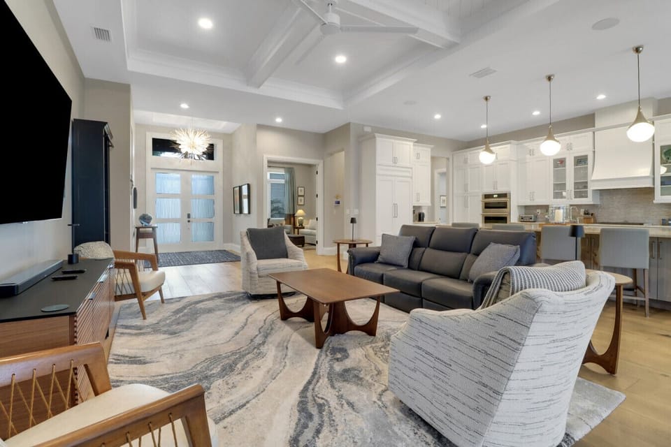 Living room with nearby office