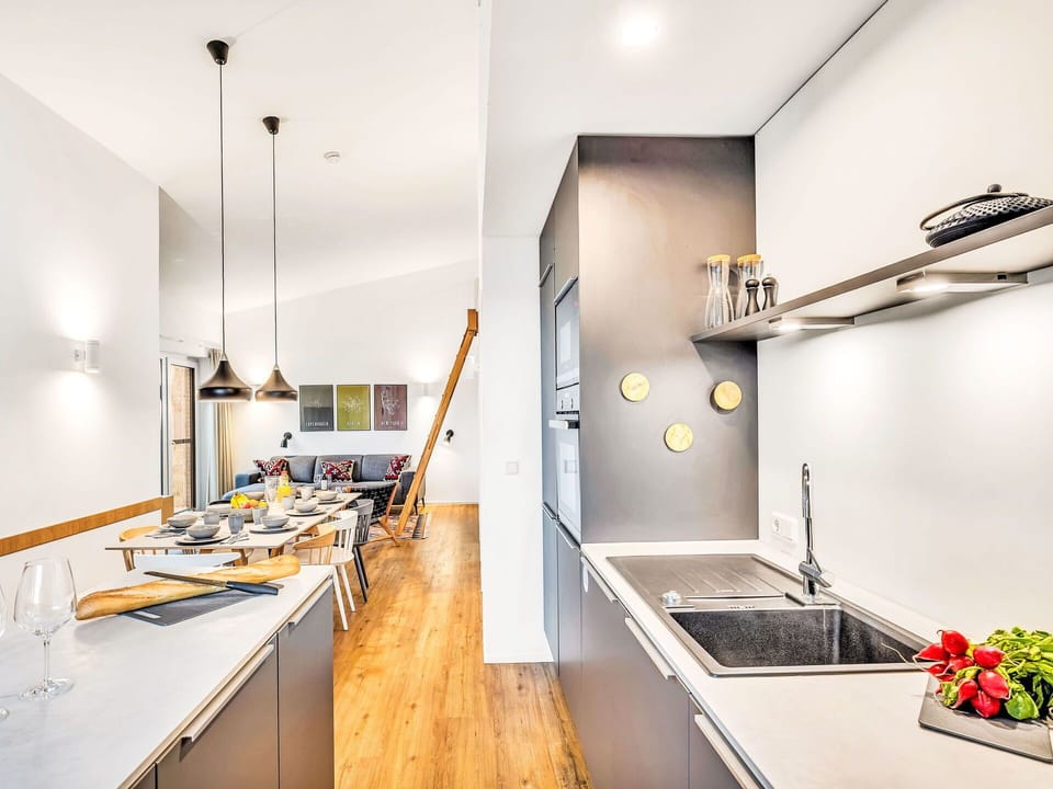 Kitchen, Countertop, Interior Design, Kitchen Appliance, Flooring, Wood, Furniture, Major Appliance, Ceiling, Cabinetry