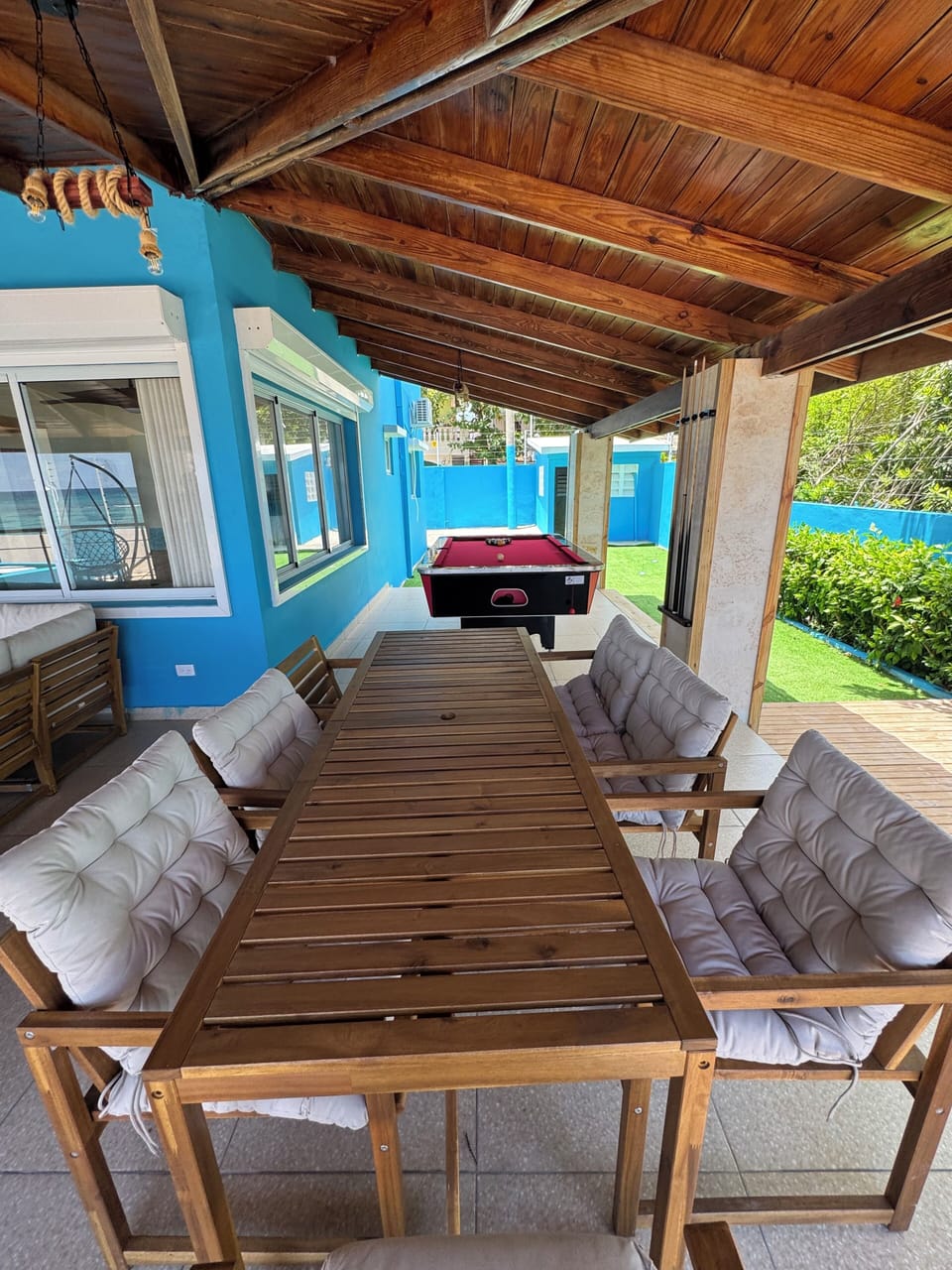 Pool table and outside dining on Patio