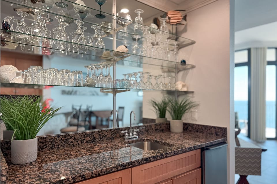 Wet bar with an ice maker