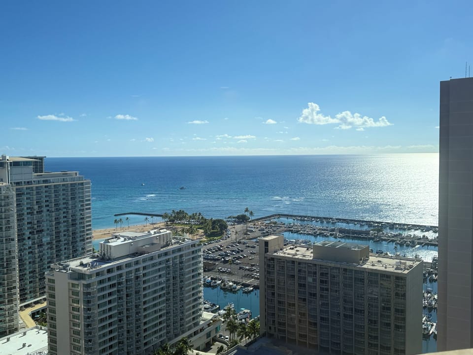 Enjoy the view at sunset, directly facing the nighttime fireworks display.