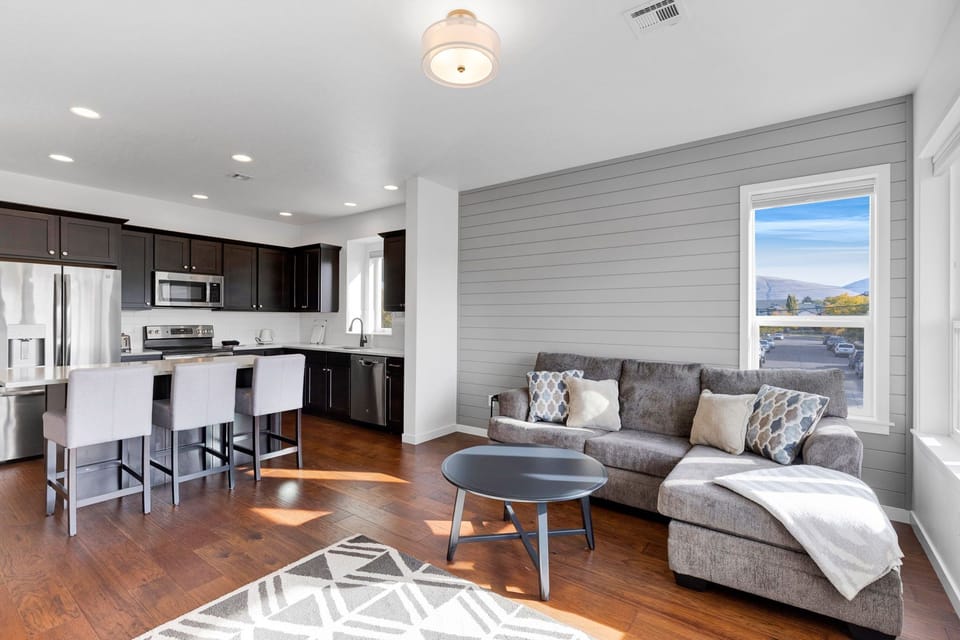 living area and kitchen