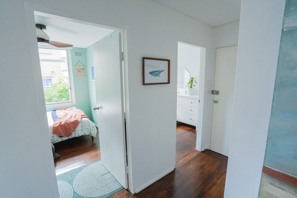 Hallway connecting bedrooms and living area