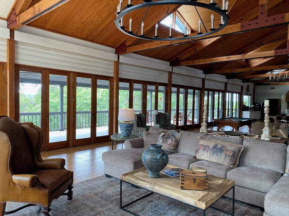 Couch facing fireplace