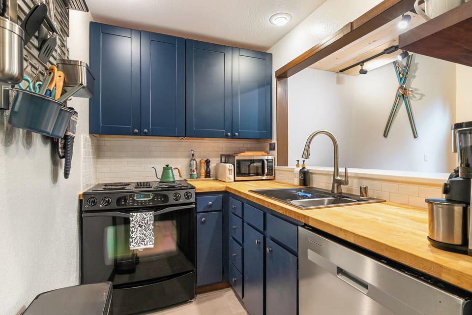 Newly-remodeled kitchen with heated tile floors