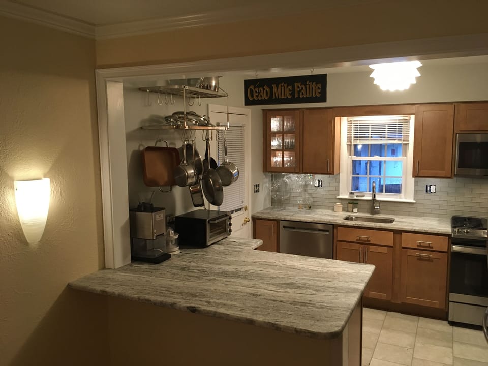 The kitchen as seen from the dining room. 
