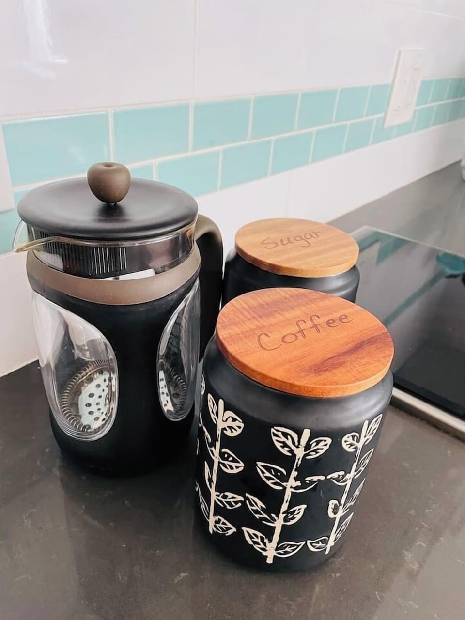 French press & freshly ground beans.