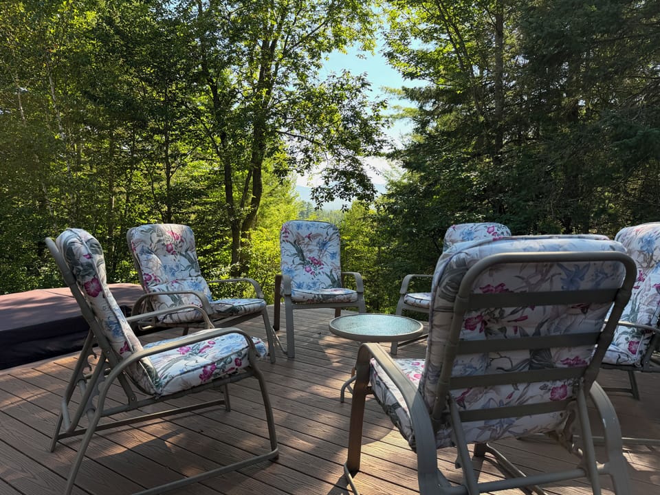 Back deck with mountain views.