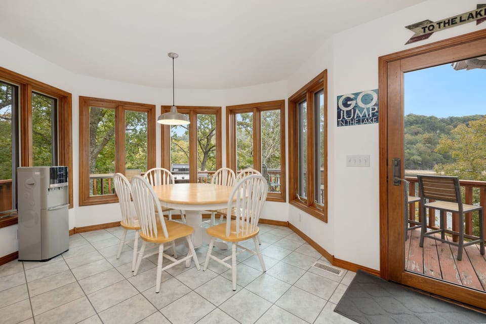 Whip up a delicious meal in the fully stocked kitchen and share it together in the dining room.