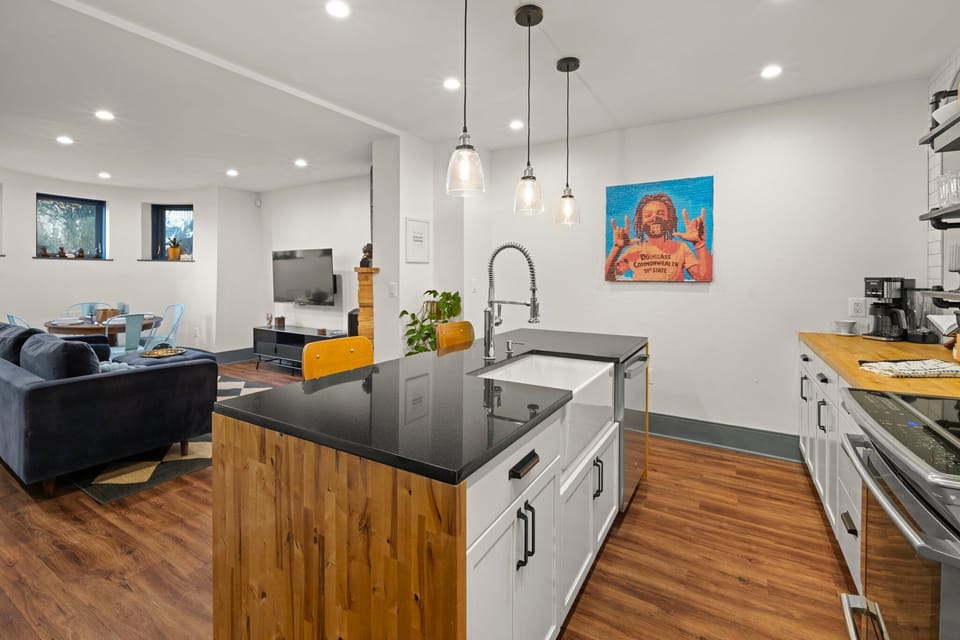 Enjoy the garden views, as you meal prep at the 9 foot long island