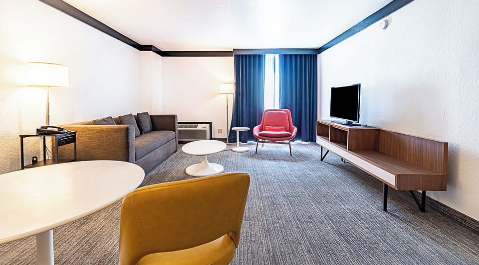 Kick back in the lounge with sofas and easy conversation space.