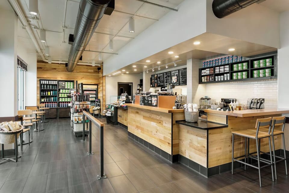 Grab fresh coffee and snacks quickly from the on-site market.