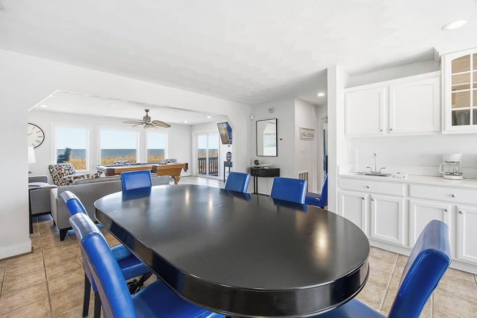 Mid-Level Rec Room with Pool Table, Kitchenette, and Additional Table (seats 8)
