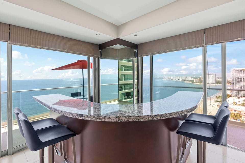 View from the accommodation to the bay and sea 