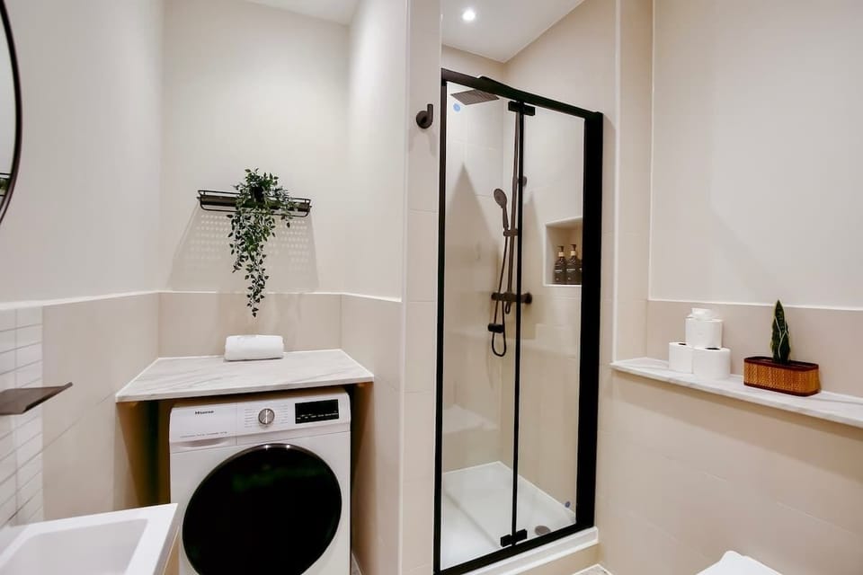 Washer and dryer, and full bathroom