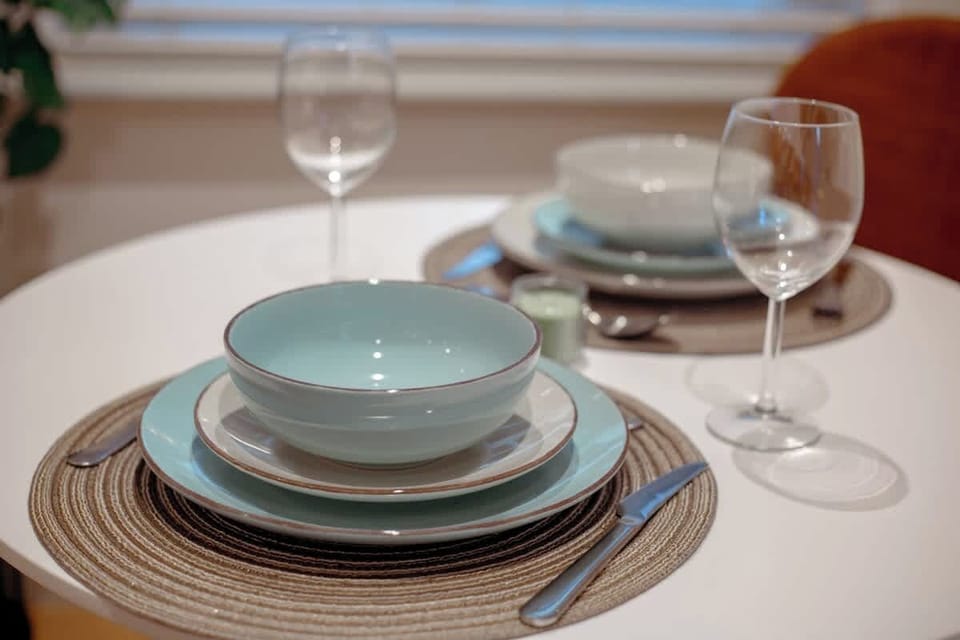 Plates, utensils, glasses