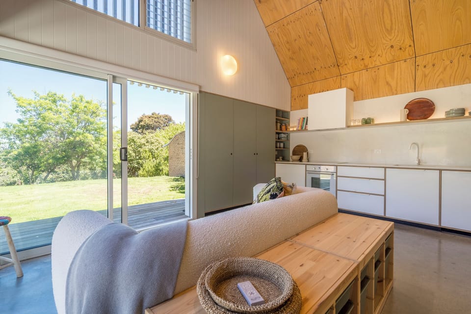 Lounge and kitchen area in tiny home