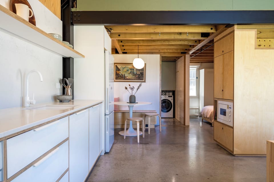Kitchen and dining area in tiny home