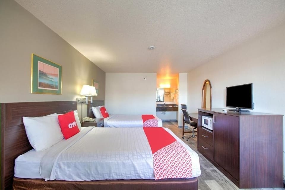 Settle in with two comfy beds and easy entertainment.