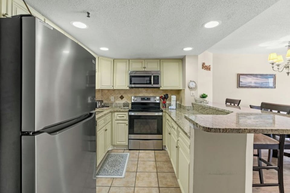 An updated kitchen makes preparing meals a breeze.