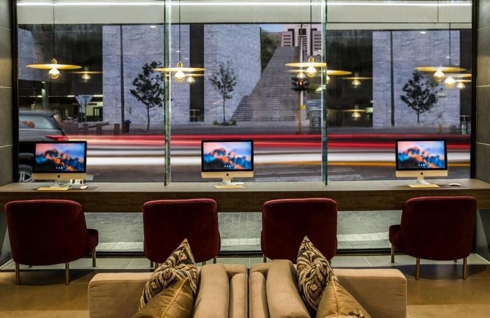 Settle in and get productive at the comfortable workstations.