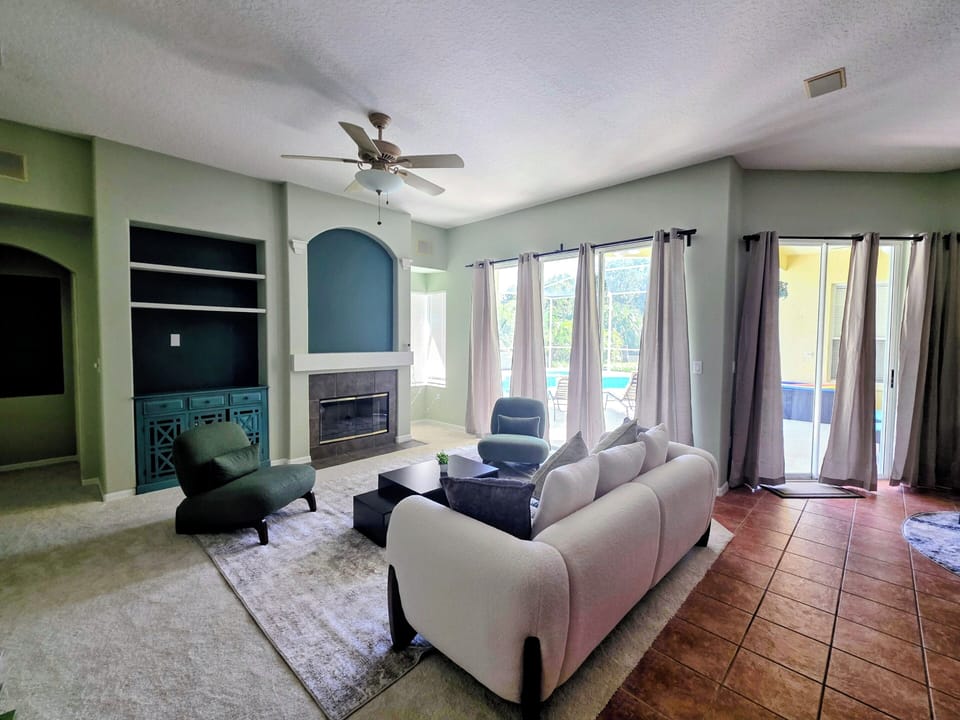 Family room with fireplace