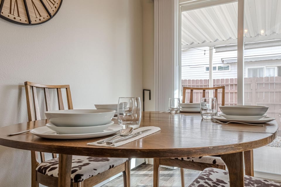 Cozy dining area with natural light and modern charm