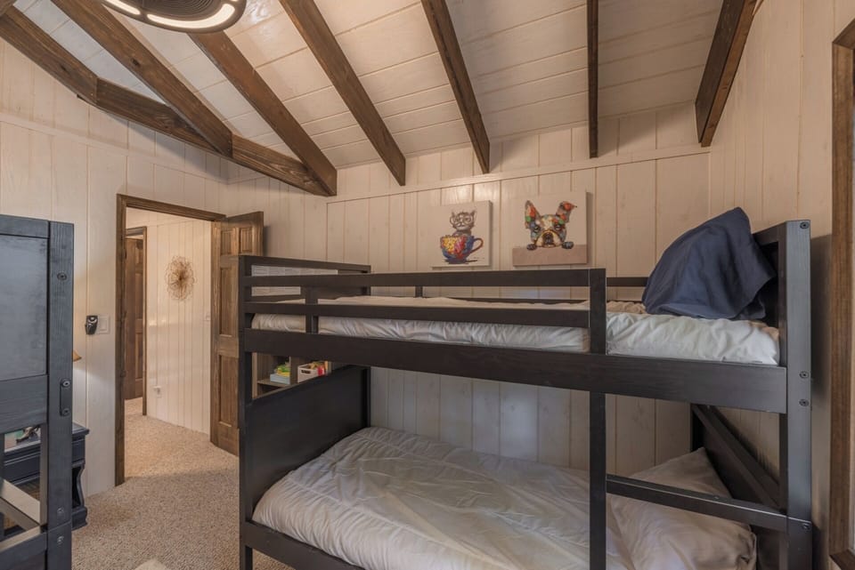 Upstairs bedroom with dual twin-over-twin bunks