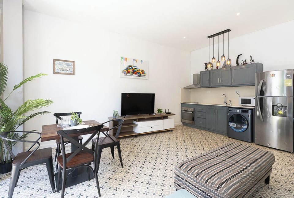 living room and dining area