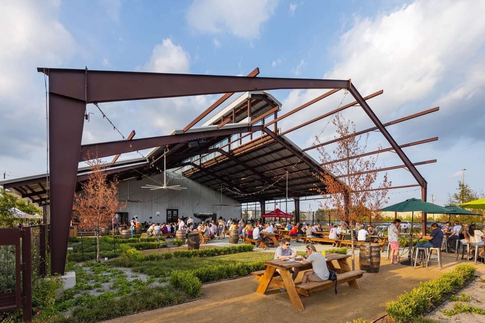 Texas' Oldest Craft Brewery, the Saint Arnold Brewing Company features public facility tours, a selection of cider and beer, and gastropub fare in a German-inspired beer garden and indoor hall clad with stained glass and classic cars.
