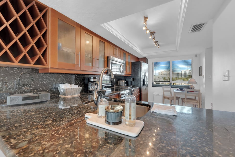 Fully equipped kitchen with everything you need to prepare meals. 