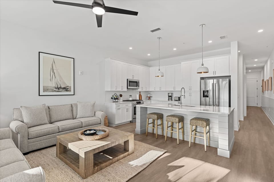 Open Concept Living, Dining, and Kitchen