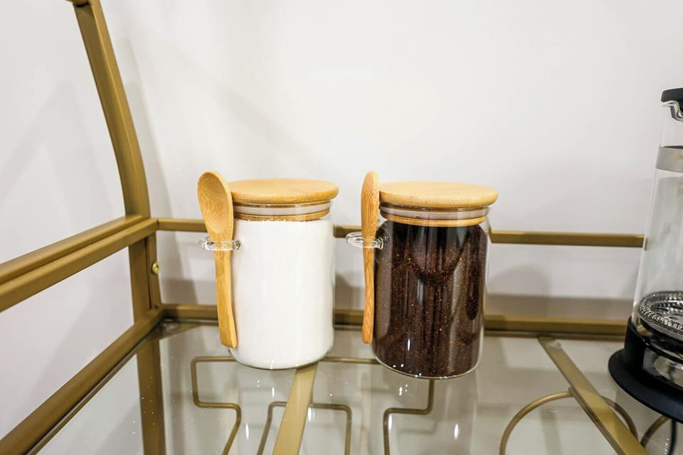 Sweeten your stay with fresh tea and sugar at your fingertips