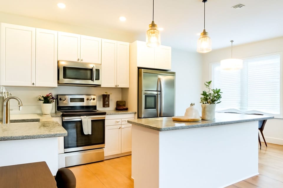 Cook up a storm in the fully equipped kitchen stainless steel appliances, coffee maker, and all essentials to make you feel right at home