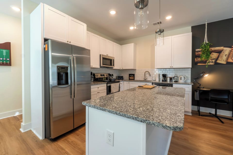 Stylish countertops and ample space to prep meals