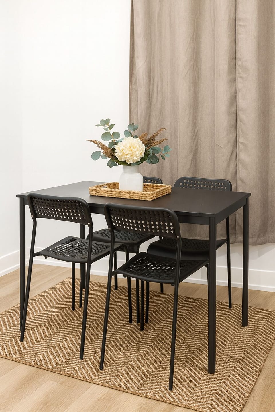 Simple, clean table setup perfect for meals or meetings.