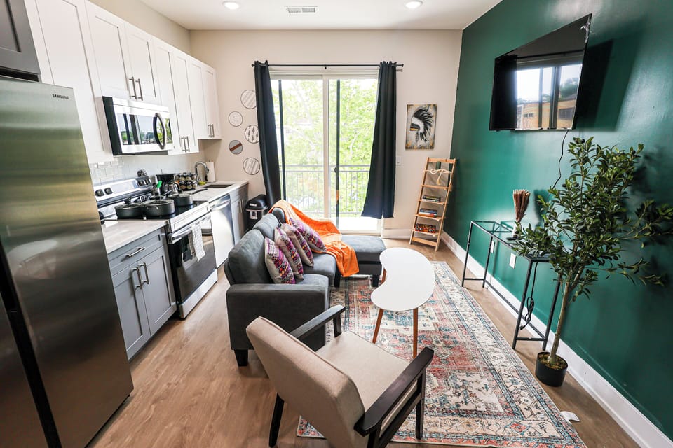 Your living area with cozy furnishings and warm lighting.

