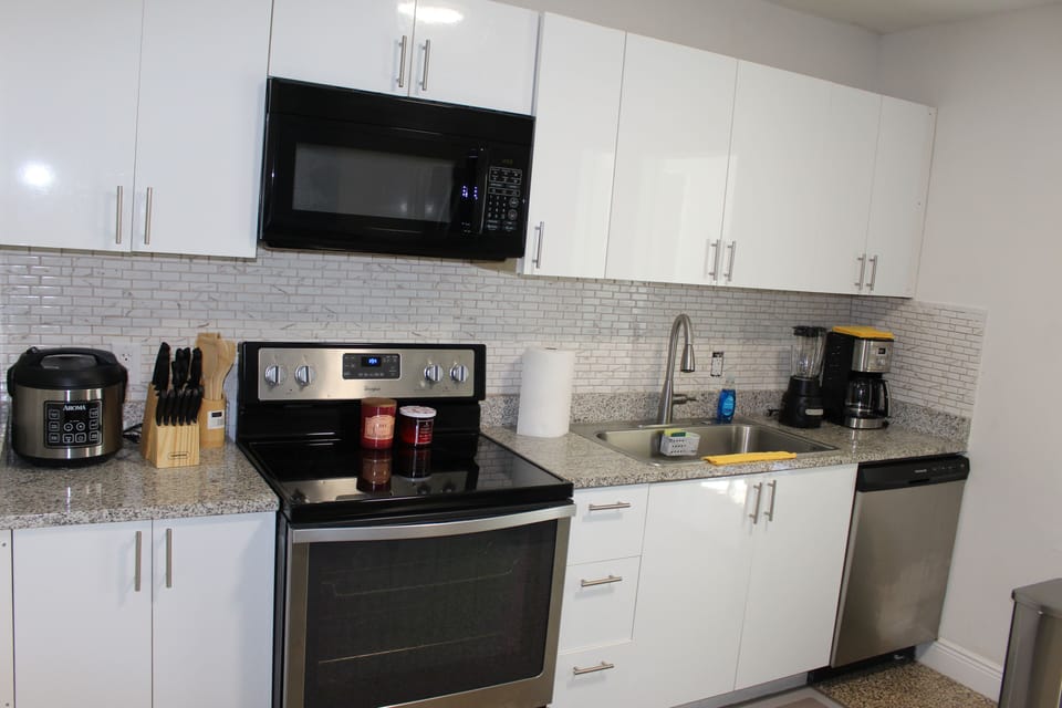 Kitchen. In the cabinets you will find most of the utensils you need for cooking